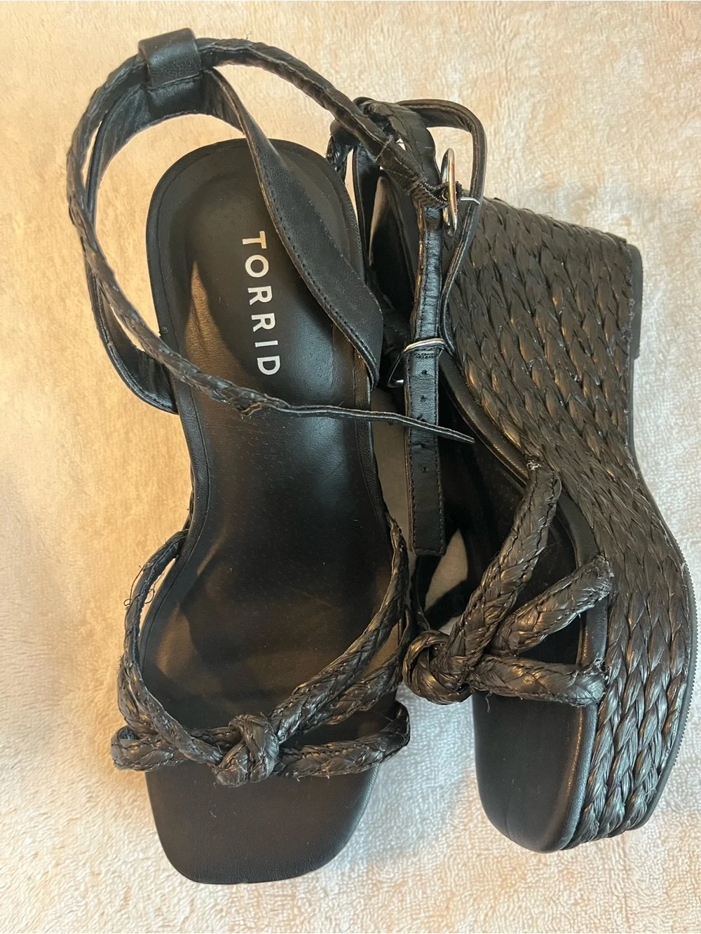 TORRID Black Braided Strap Slingback Sandals 7 wide